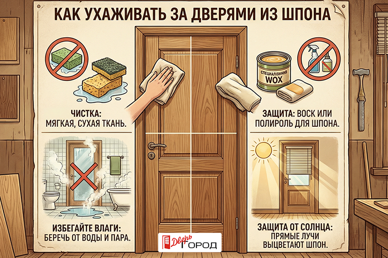 Как ухаживать за дверями из шпона?